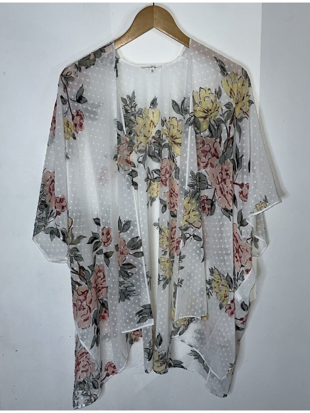 Maurice’s Floral Swiss Dot Sheer Ringer Kimono Women’s One Size